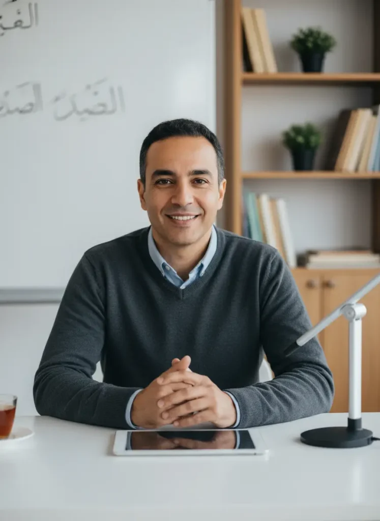 image_title Friendly native Arabic instructor ready to answer frequently asked questions about Arabic classes for adults.