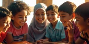 Children learning prayer steps online smiling teacher in hijab 2 - Learn Arabic online Ready to Begin