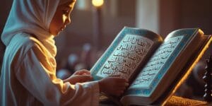 image_title Child reciting Quran with open Mushaf teacher guiding gently 1