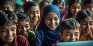 image_title - site_title Children learning prayer steps online smiling teacher in hijab 3