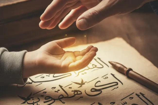 A bilingual child confidently reading Arabic after finishing an intensive course with an Arabic teacher online