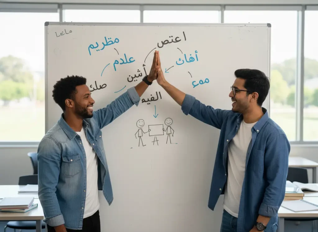 image_title Arabic language student practicing letters in an online lesson with Alphabet Arabic Academy.