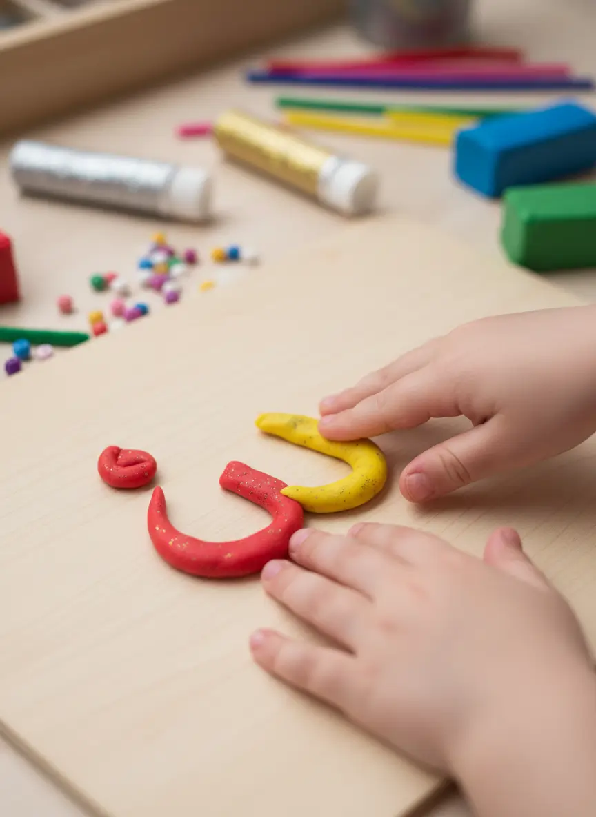 Baking Arabic alphabet cookies as a tactile home activity for kids.
