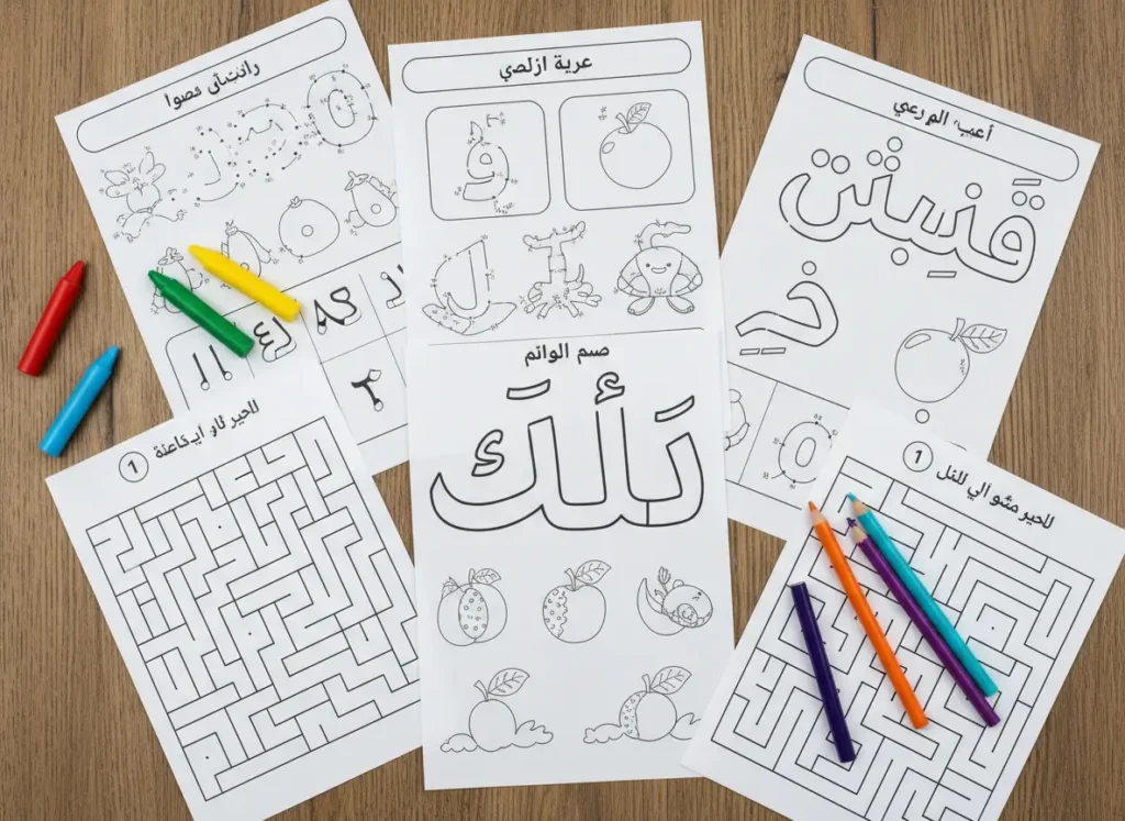 Free printable Arabic worksheets for kids' fun learning and games.