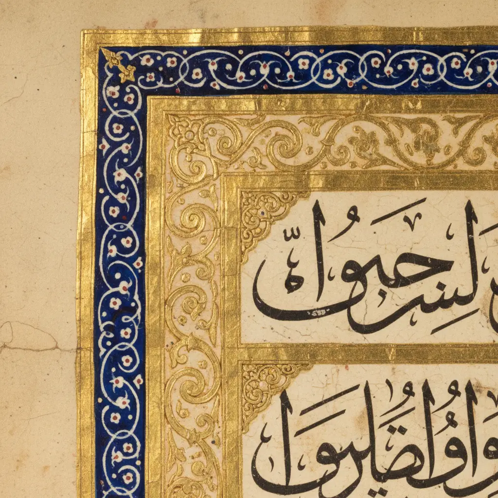 A detailed shot of an artist using a traditional reed pen and ink to create intricate Arabic calligraphy on textured paper.