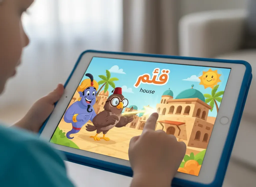 Interactive puppet show used as a creative teaching style in Arabic lessons.