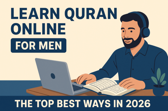 man learning quran from the laptop