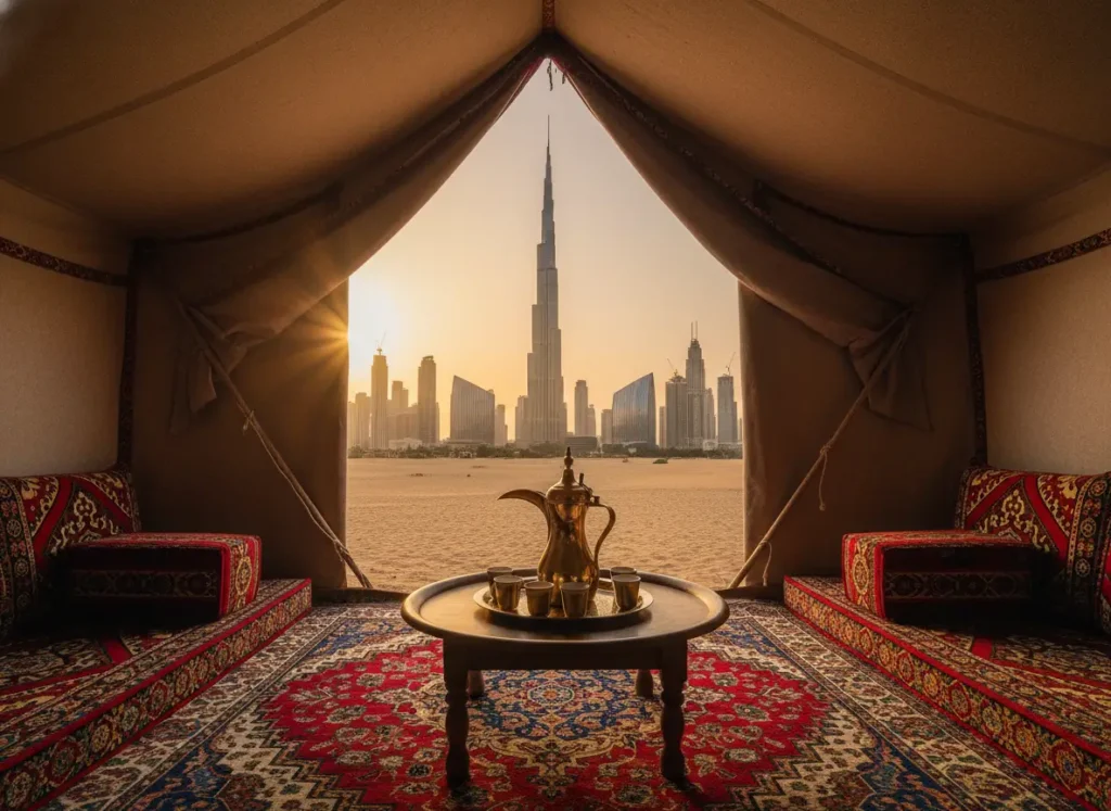 image_title Modern Dubai skyline representing Gulf Arabic dialects and business communication in the GCC.