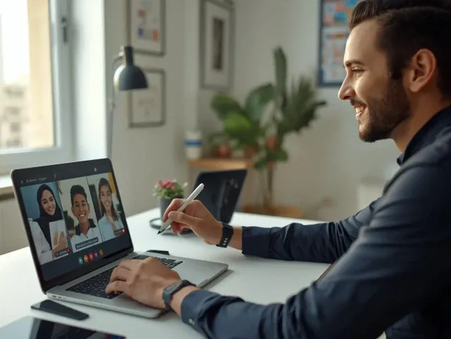 Professional Arabic teacher conducting a live online class