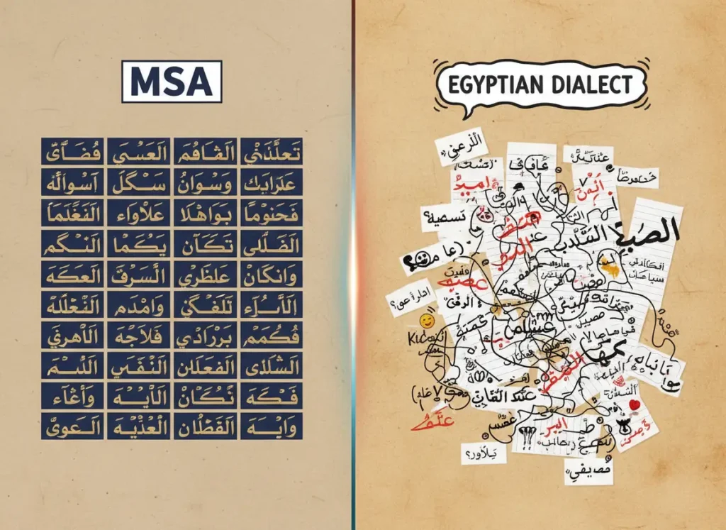 egyptian arabic vs MSA Modern Standard Arabic