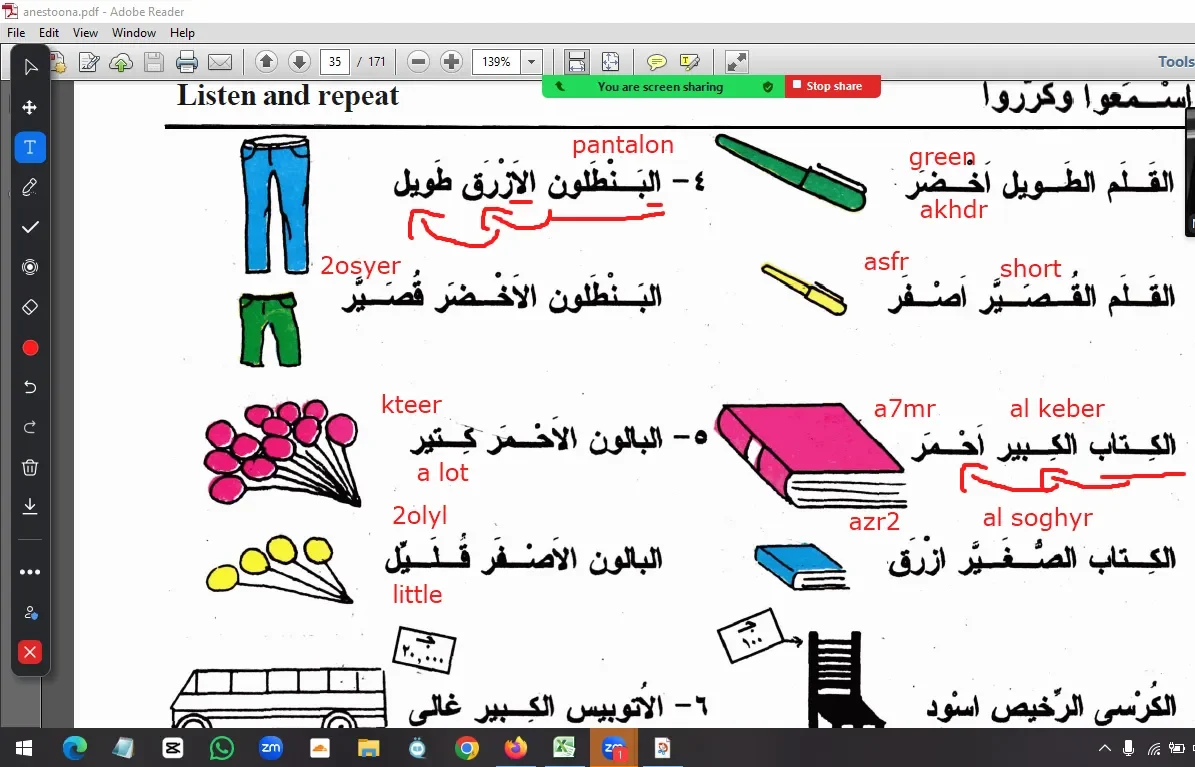 Adjective-noun agreement lesson with illustrated objects