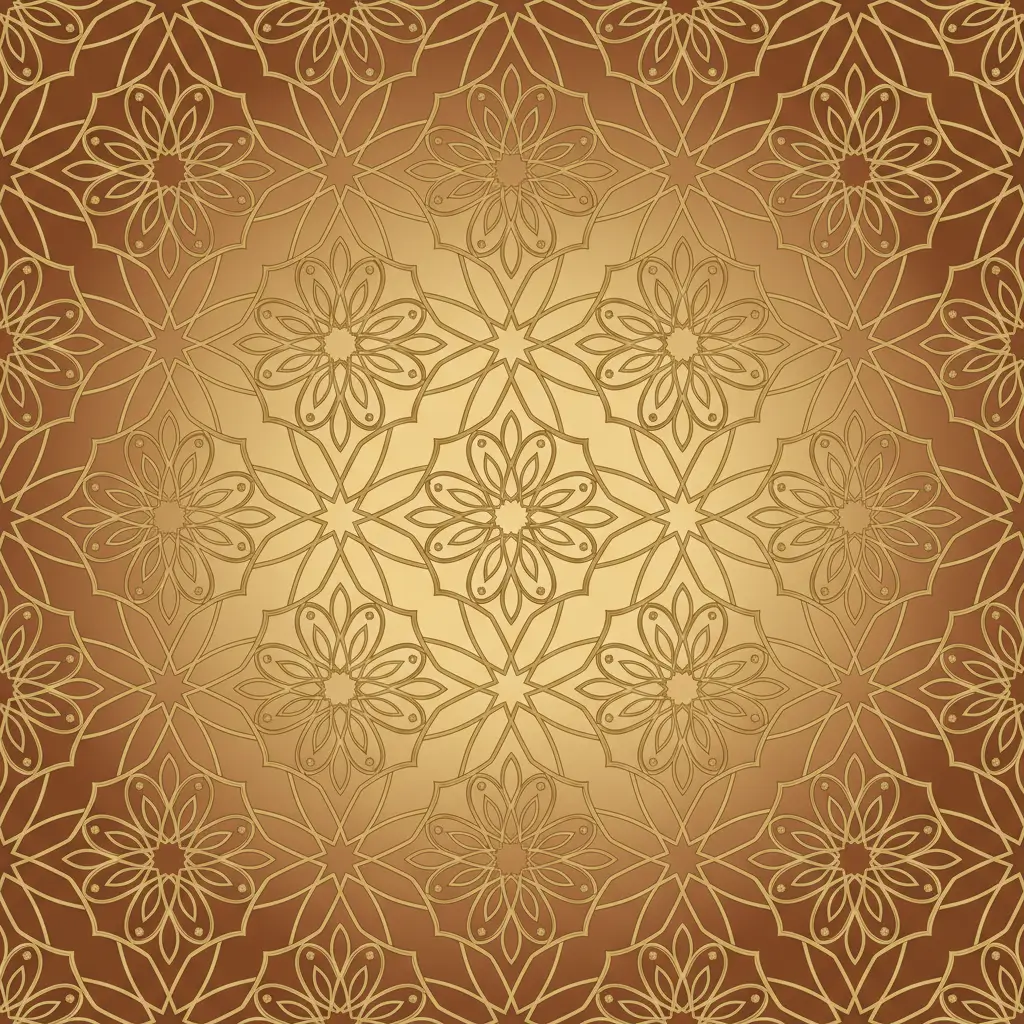 Decorative gold mandala pattern repeating across a bronze-brown background.