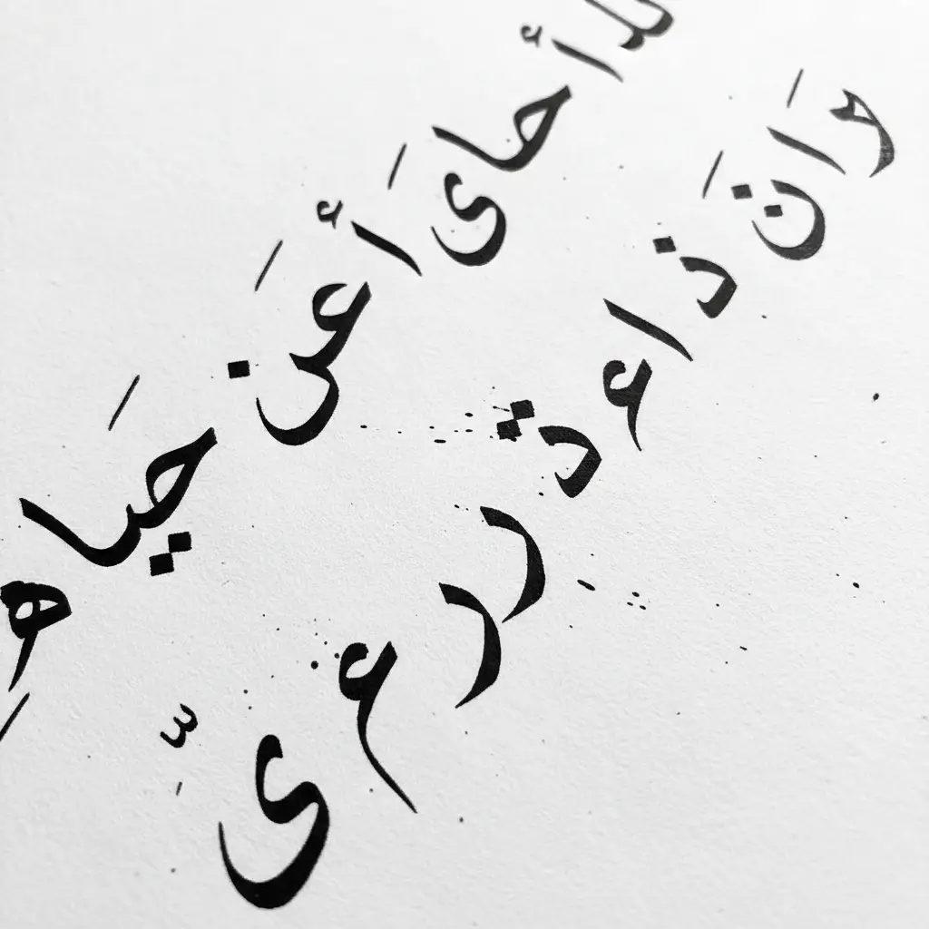 image_title Diagonal scatter of black Arabic calligraphy on a white background, abstract and decorative.