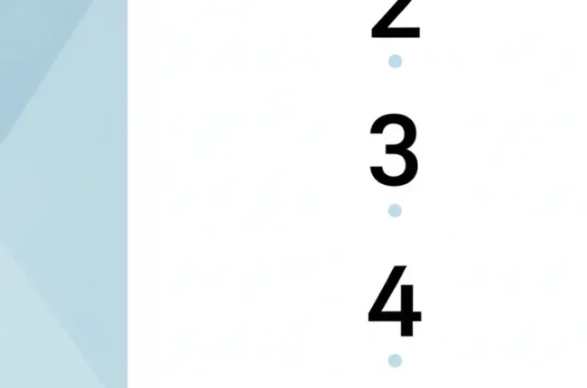 Vertical column of numbers 1–5 with small blue dots between, pale blue geometric shape on the left, Arabic caption at bottom.